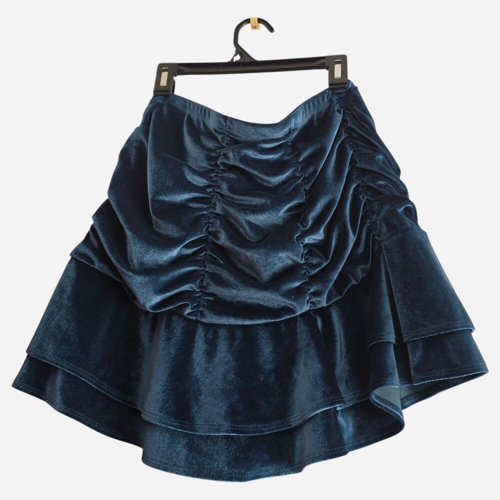 Wild Fable Aqua Blue Velvet Flared Ruched Mermaid Mini Skirt Women's Size Medium
